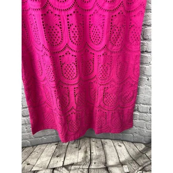 J. Jill Fuchsia Pink  Pineapple Eyelet Sleeveless Cotton Shift Dress 2X NWT - Picture 9 of 11